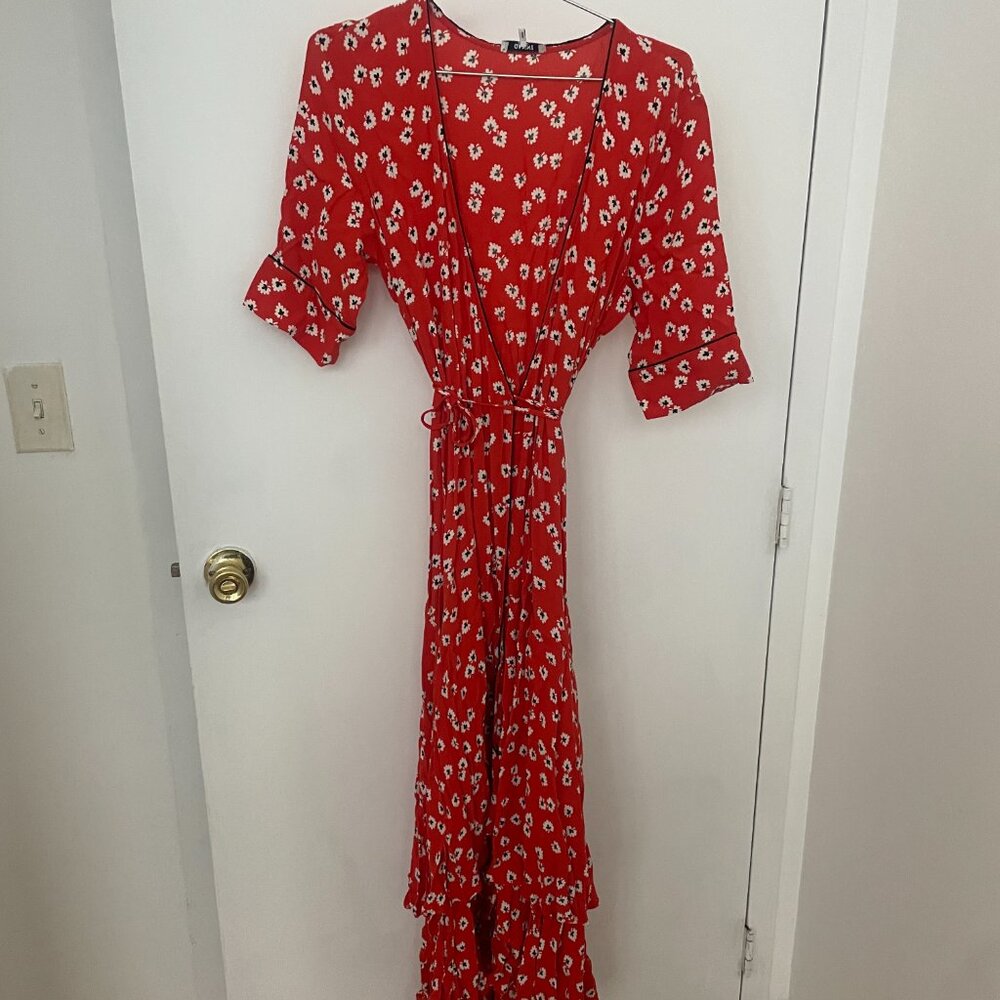 Ganni Red Floral Wrap Dress EUC - Picture 5 of 9